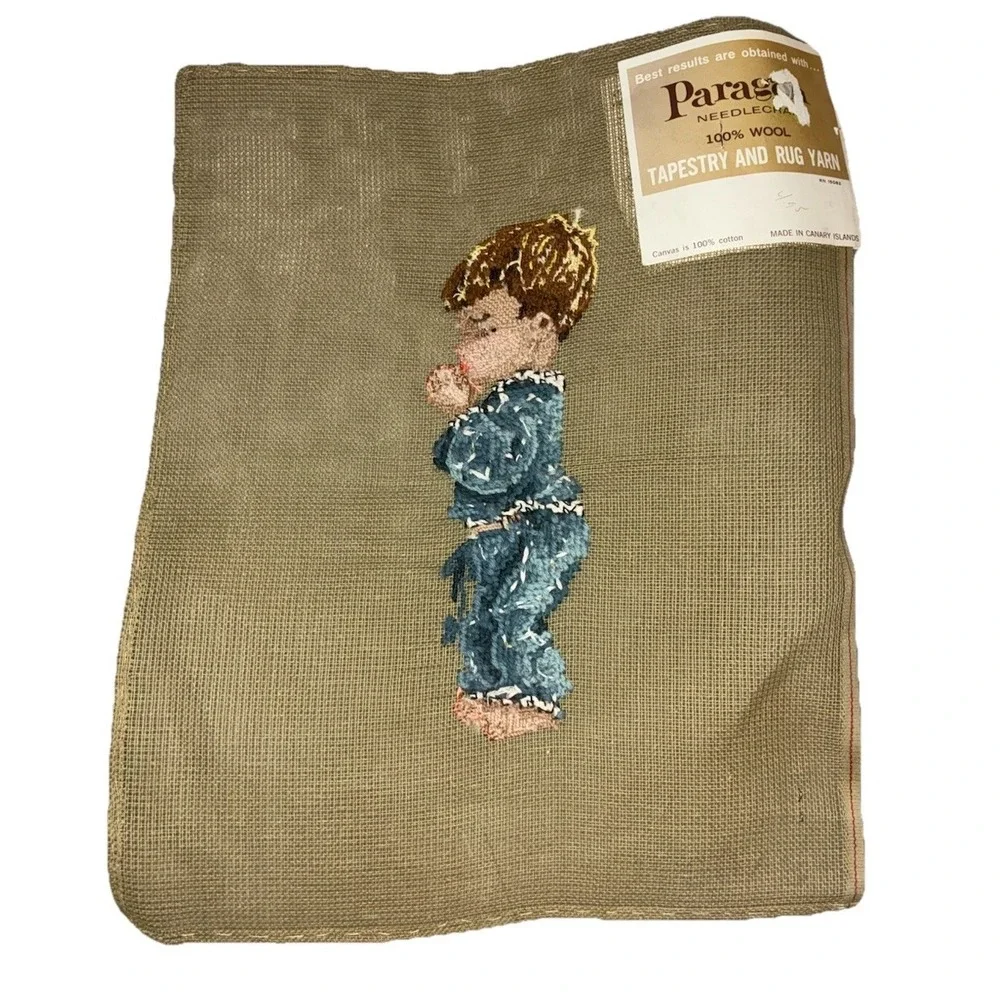 Paragon Needlepoint Tapestry Preworked Praying‎ Boy Girl Bedtime Prayer Vtg NEW